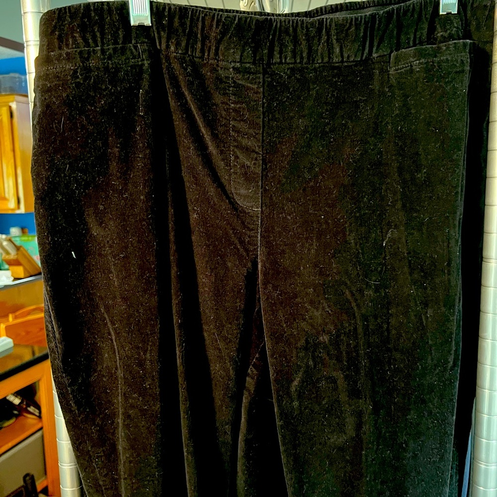 J.Jill BLACK FINE WALE CORDUROY PANTS pull on elastic waist 16 tall slim leg